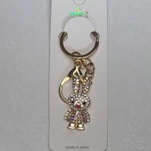 Mint Sparkling Rabbit Iridescent Crystal and Gold Bag Charm Keychain